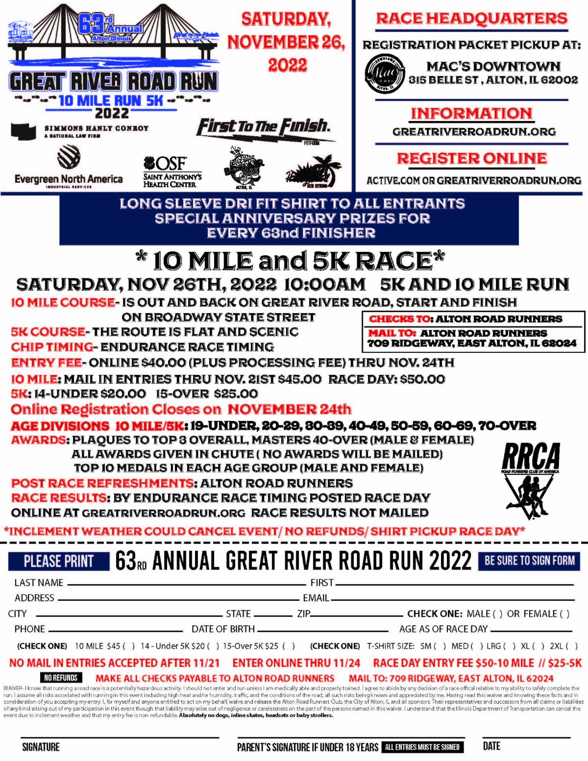Two Weeks Left The 62nd Great River Road Run Registration Now!