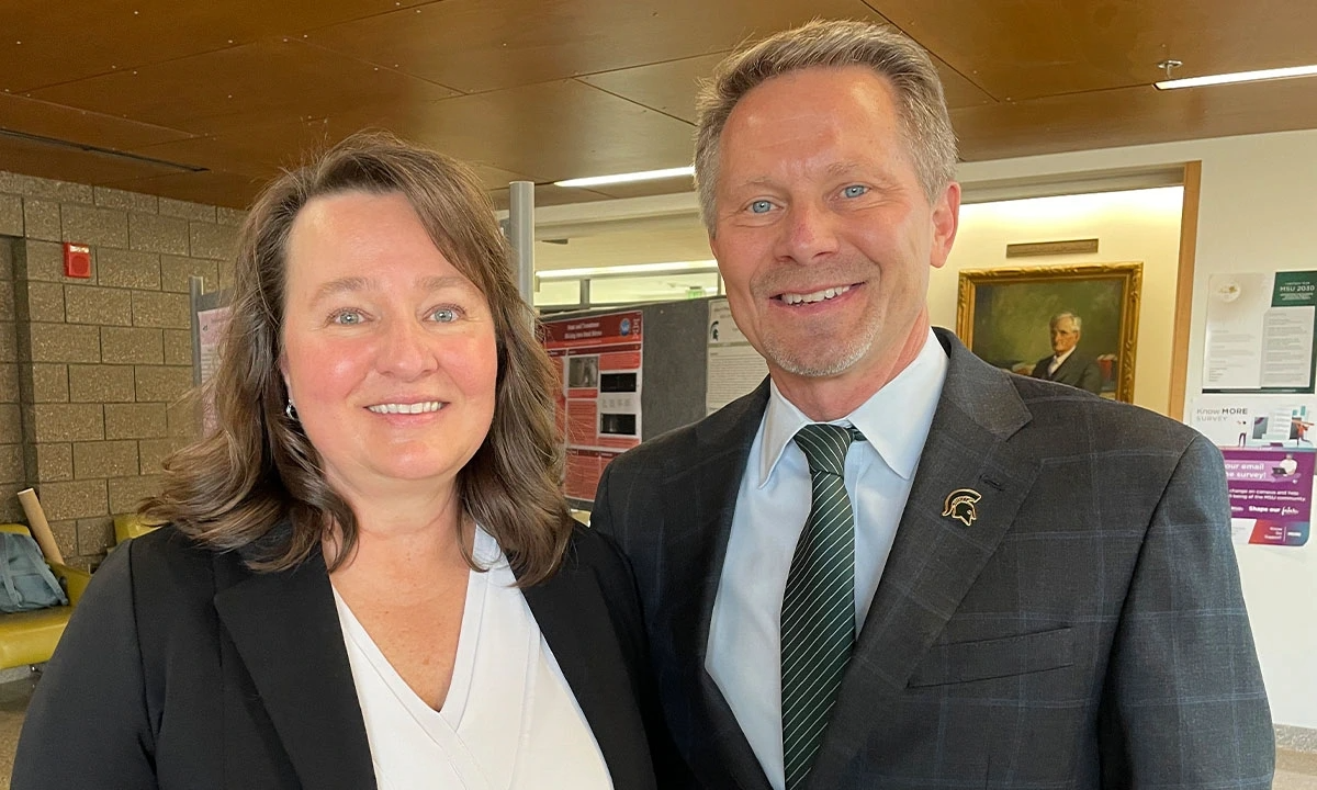 Tammy Long with MSU President Guskiewicz