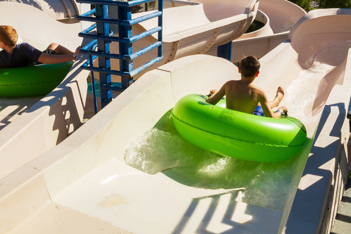 Photo of a slide tower at the Wave Waterpark