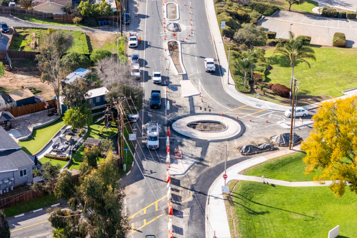 Aerial photo of the Foothill Drive roundabout under construction