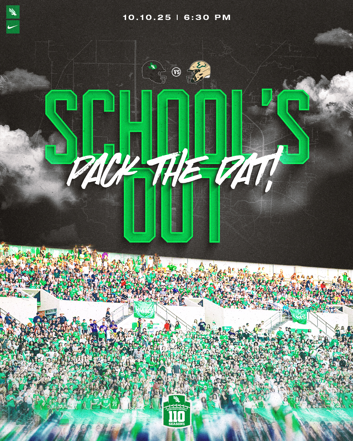 Picture about football game on October 10 at DATCU stadium! Classes are cancelled after 12PM Friday. 