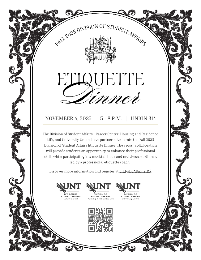 Etiquette dinner on November 4 2025 in Union 314