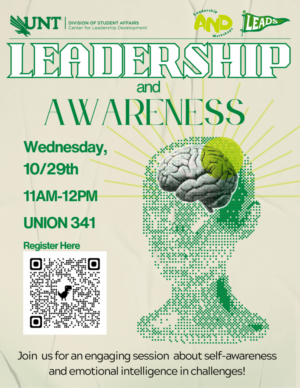 Leadership and Awareness flyer giving students the details on when the session is.