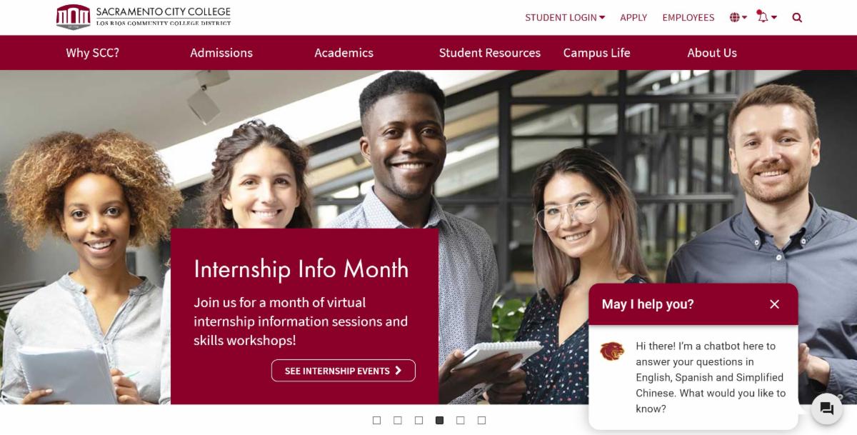 SCC homepage with chatbot