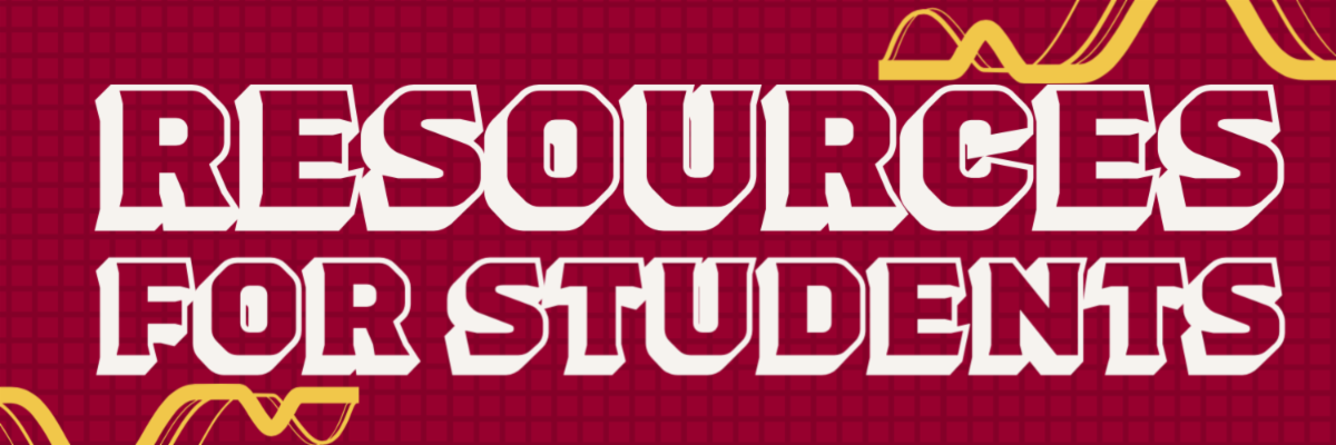 Header that says "Resources for Students" on a red on red cubed background.