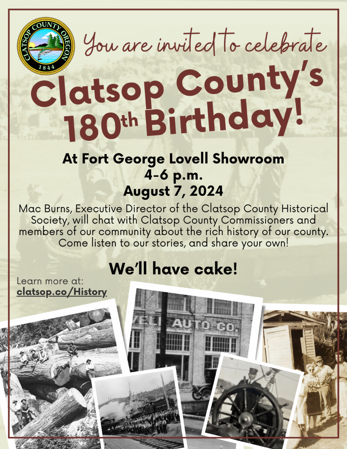 Clatsop County 180th Bday Party Announcement