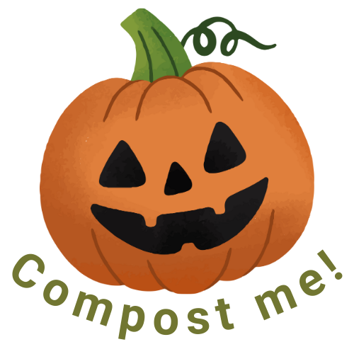 Jack-o-lantern with text overlay saying Compost me!