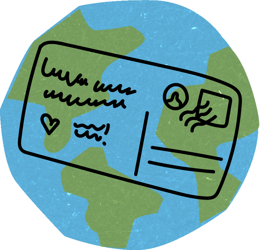 Illustration of planet earth with a hand-drawn style postcard.