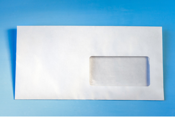 envelope with plastic window and blue background