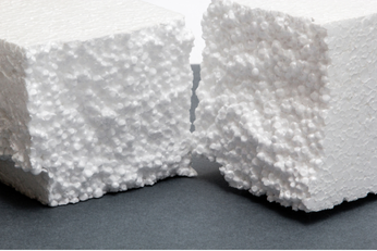 Picture of polystyrene cut in half. 