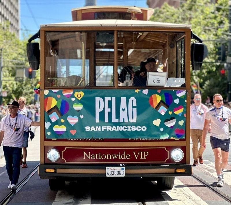 The PFLAG SF trolley at the SF Pride Parade