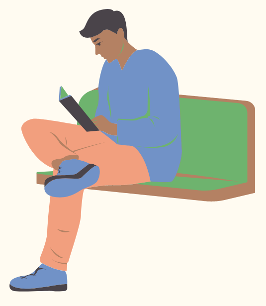 graphic of a man sitting and reading on a couch