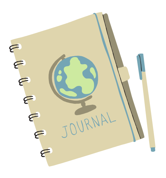 graphic of a journal with a globe on it