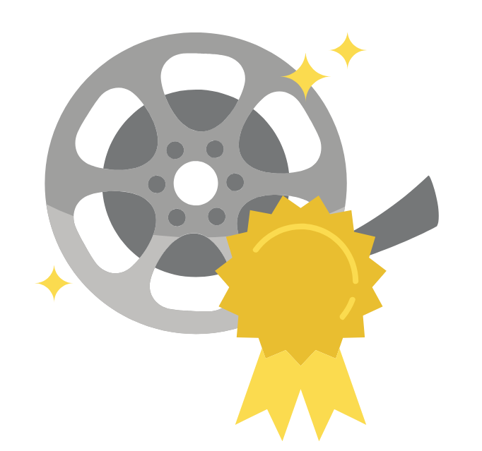 graphic of a film strip and gold ribbon