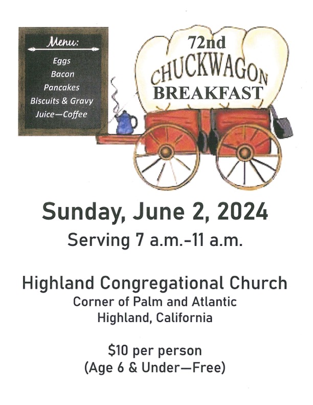 breakfast at highland Congregational church June 2 7am to 11am