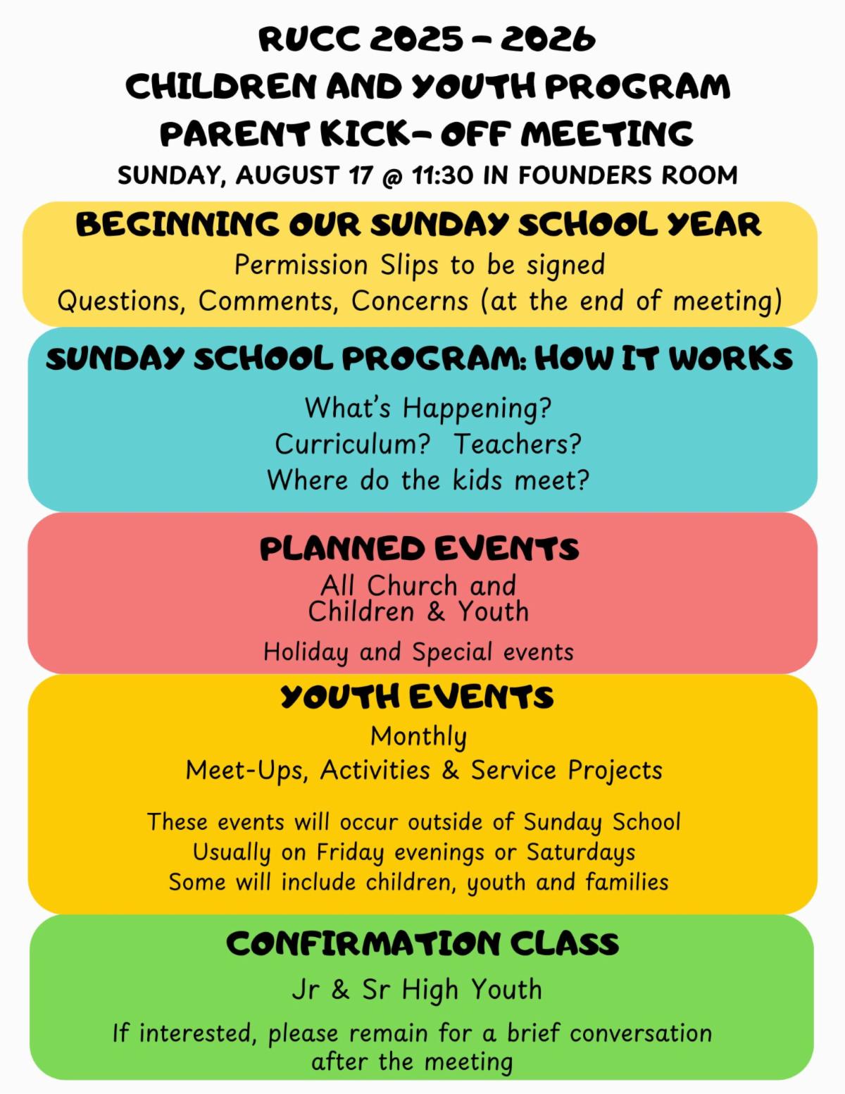 There is lots happening at RUCC for children and youth. Parents can speak with Kathy McCool or Jules Rattray or Andrea Morics to learn more and to get their kids involved.