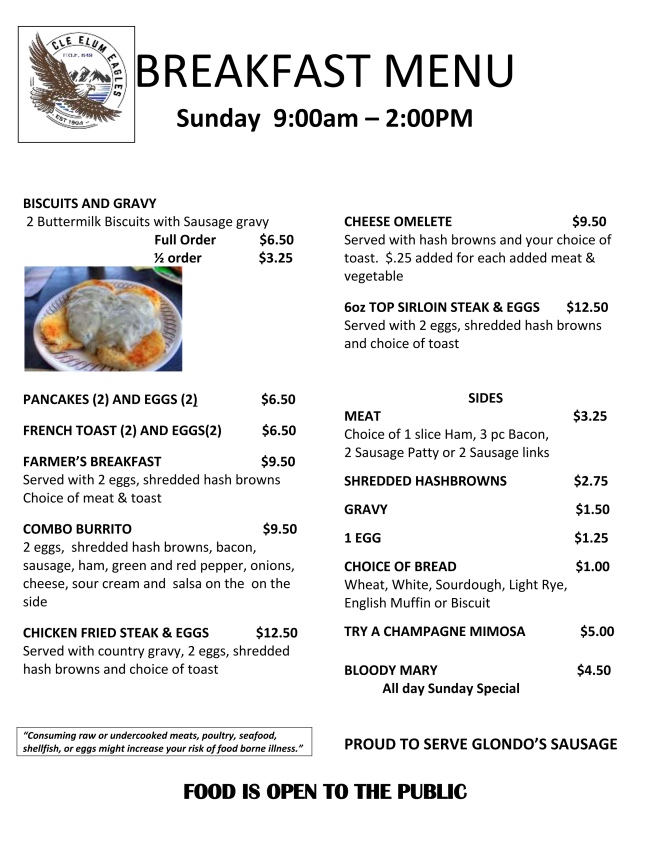 Menus and Scary good Halloween Times at Cle Elum Eagles