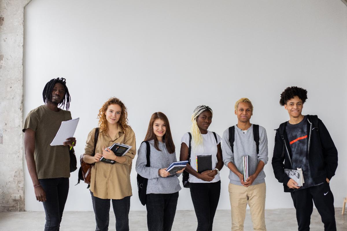 group of young people with school attire
