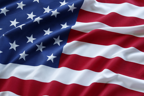 Closeup of ruffled American flag