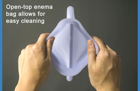 open-top enema bag for easy cleaning