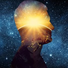 Earth Day 22April concept. Planet earth inside a human silhouette on the background of the universe. Elements of this image furnished by NASA.