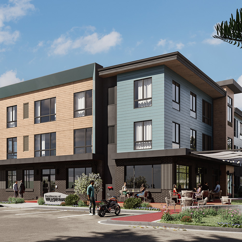 Willow Park rendering of a beige and light blue building