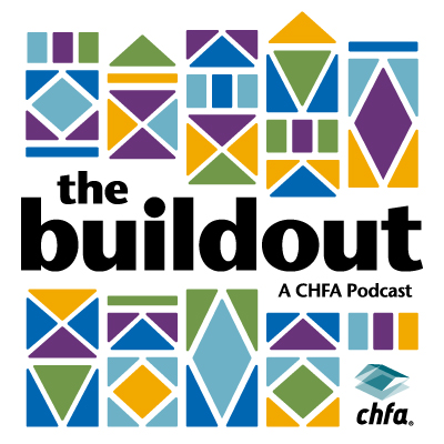 A mosaic of colorful tiles with text that reads The Buildout