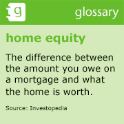 Home Equity
The difference between the amount you owe on a mortgage and what the home is worth.
Source: Investopedia