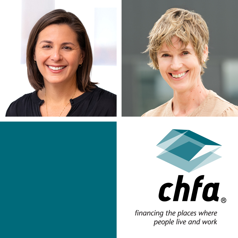 Two headshots and CHFA logo