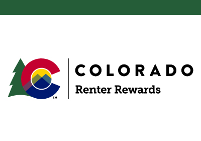 A graphic with a green bar and the Colorado Renter Rewards word mark logo.