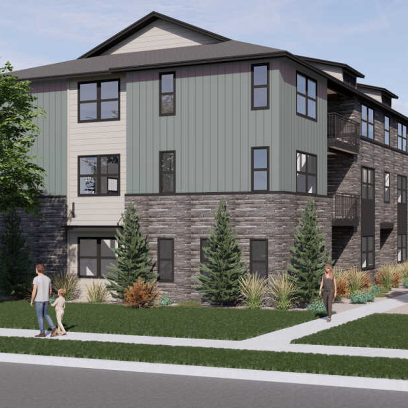 A rendering of a multifamily building