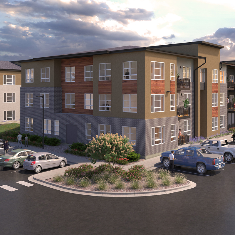 rending of a multifamily building with three stories