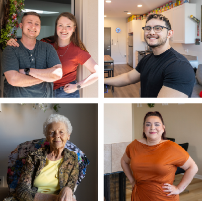 A collage of four photos of various CHFA homeowners and renters