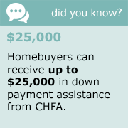 did you know?
$25,000
Homebuyers can receive up to $25,000 in down payment assistance from CHFA.
