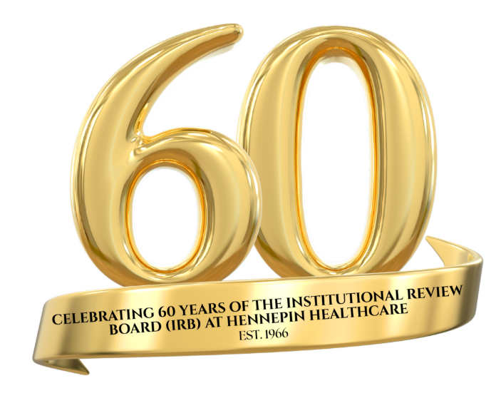 Gold graphic: Celebrating 60 years of the Institutional Review Board (IRB) at Hennepin Healthcare