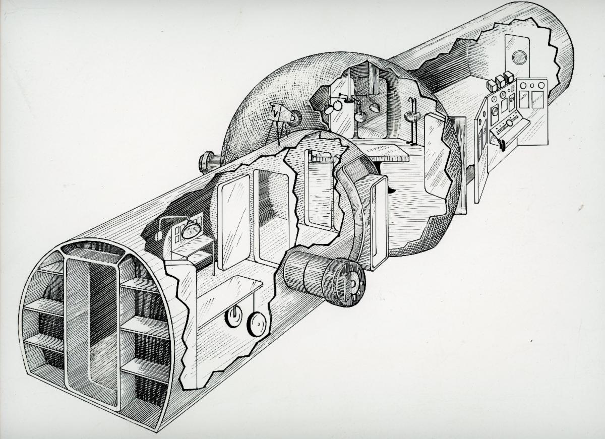 A conceptual drawing of the first hyperbaric chamber at Hennepin Healthcare. 