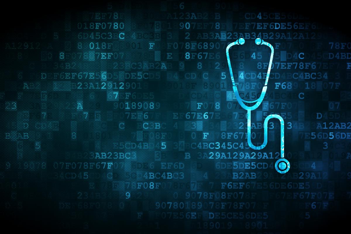 Stethoscope on digital background with blue numbers all around