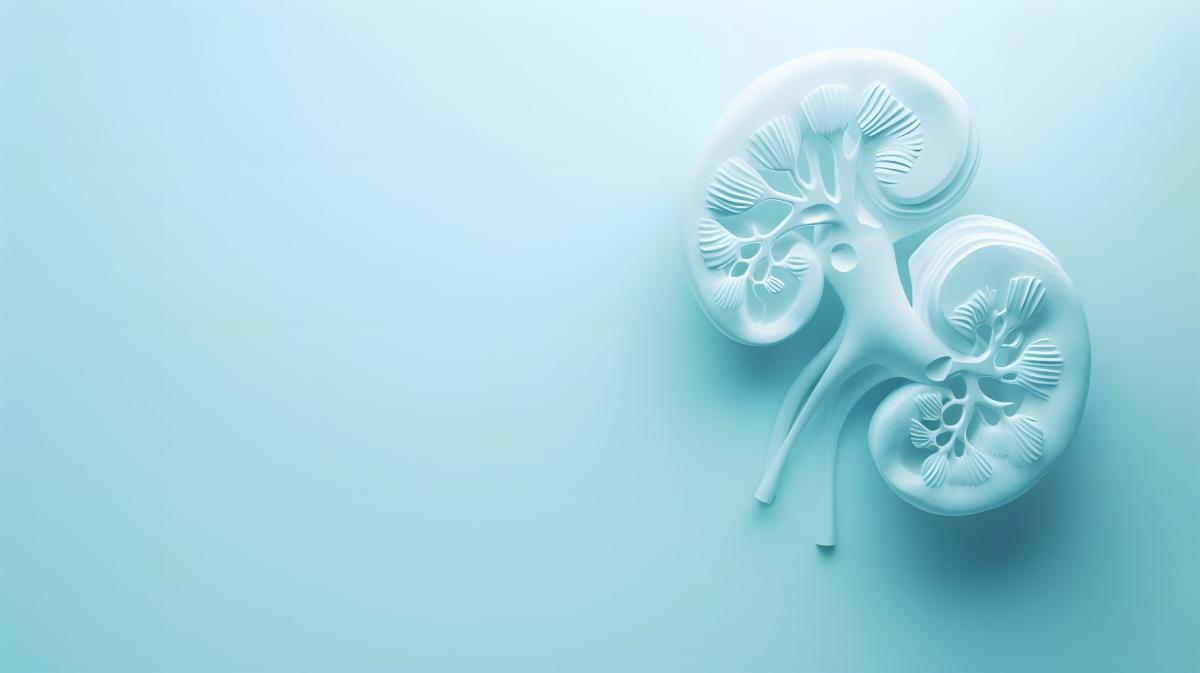 Human kidneys decorative model on pastel blue background
