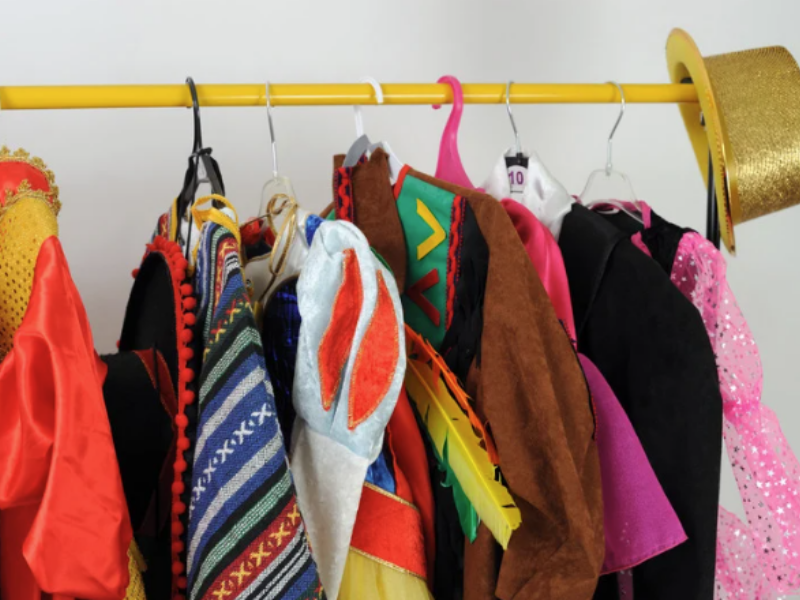 Graphic: Photo of costumes on a coat rack