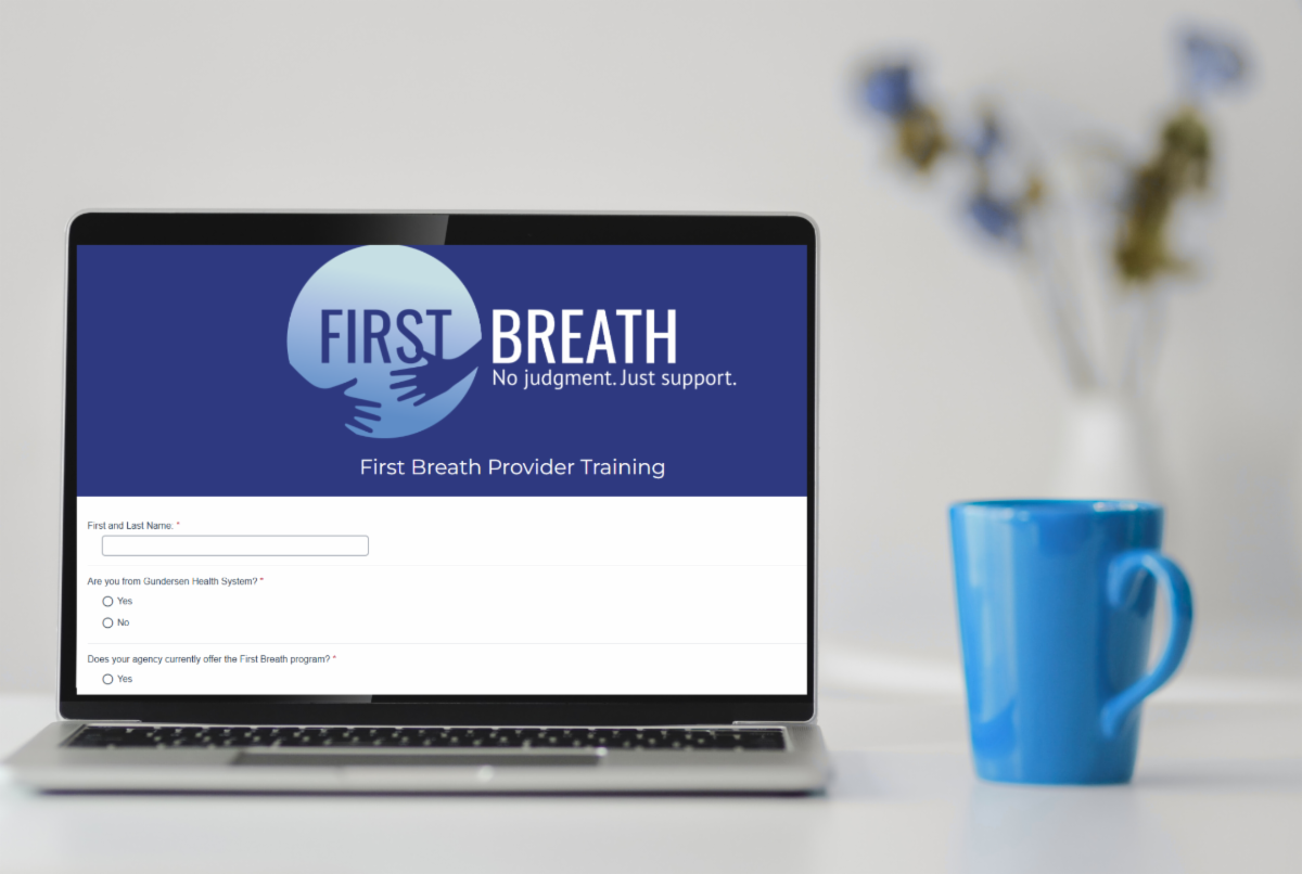 A computer open to the First Breath provider training webpage.
