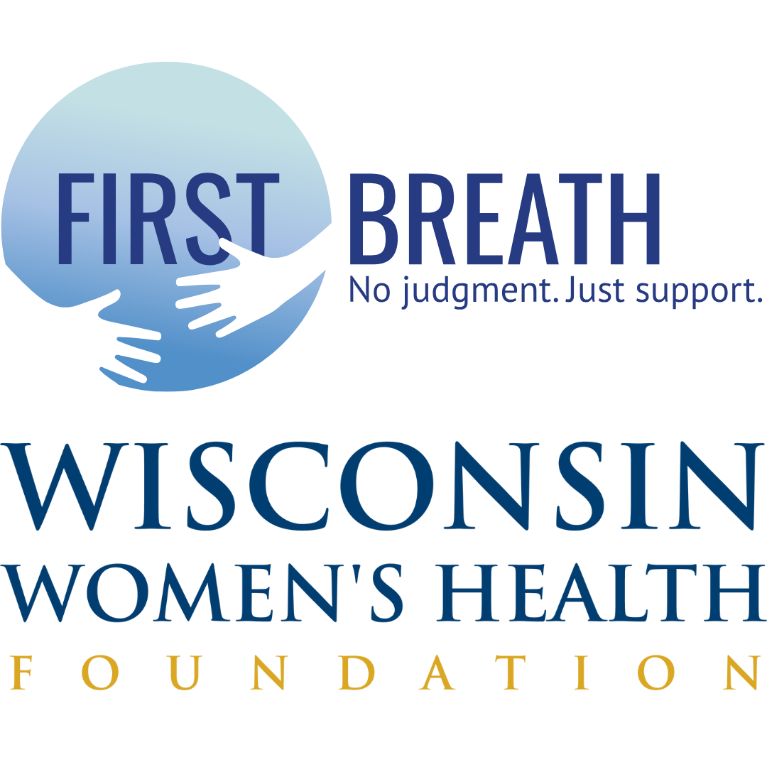 Logos for First Breath and Wisconsin Women's Health Foundation.
