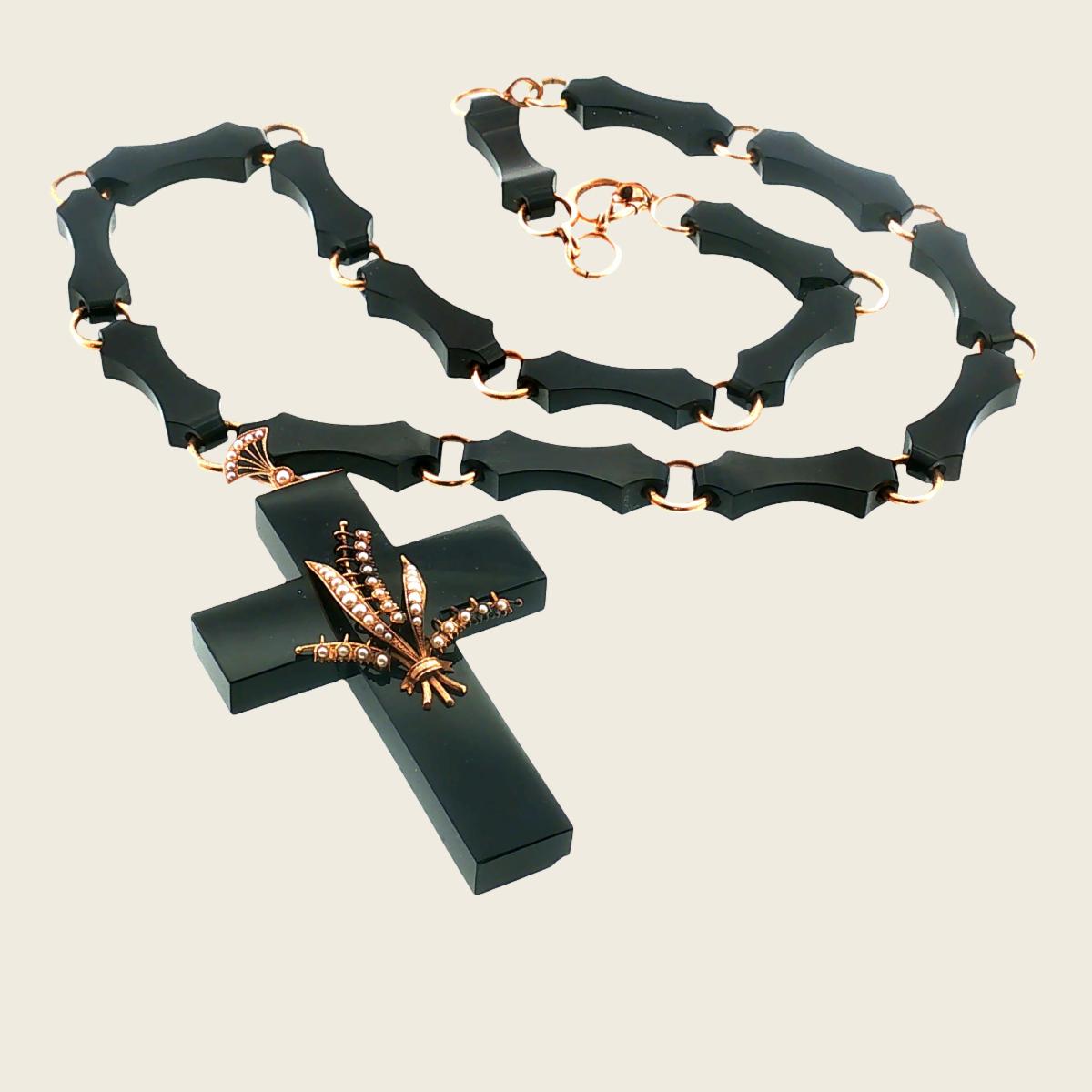 Black mourning jewelry necklace with a cross pendant