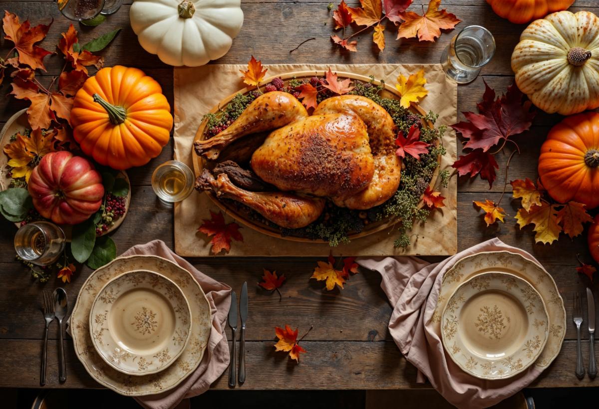 Happy Thanksgiving Day with pumpkin and nut on wooden table