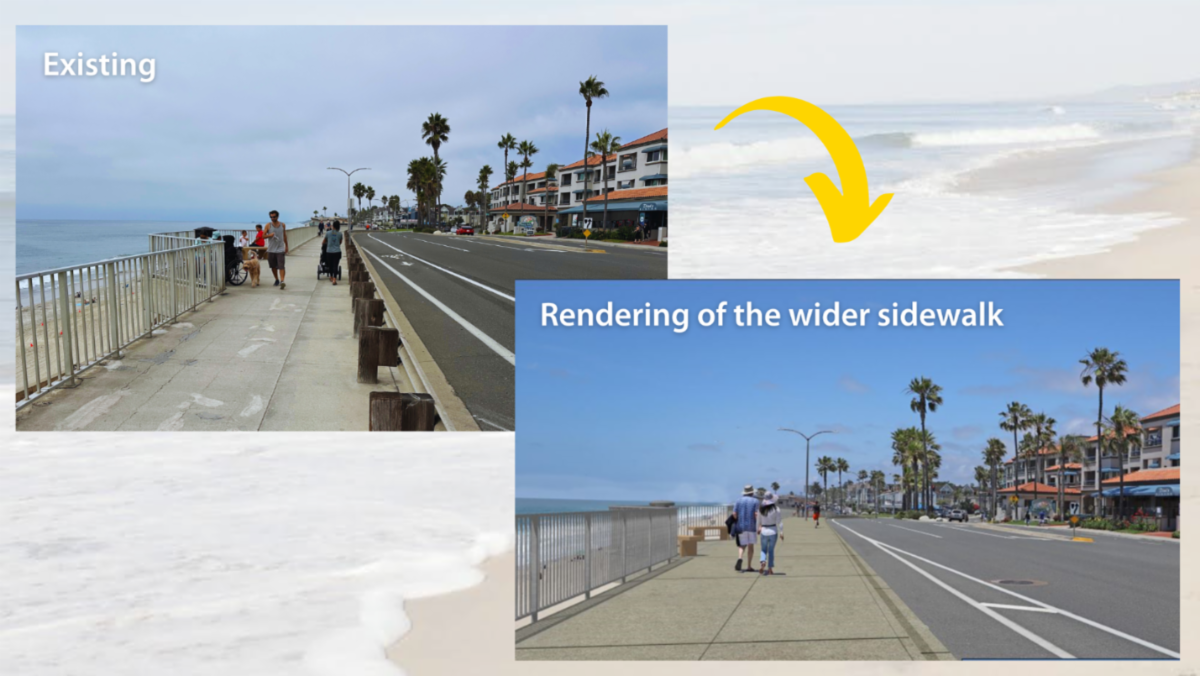 Before and after rendering of the sidewalk area
