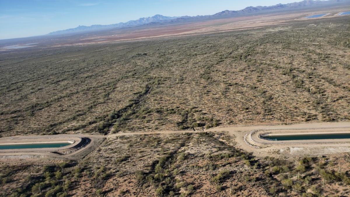 Aerial view of the Tucson Mitigation Corridor, showing crossing structures over the Central Arizona Project canal.