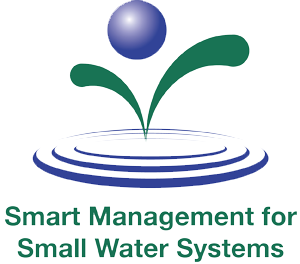 Smart Water Management for Small Water Systems logo. Water drop over words