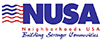 NUSA logo with abstract american flag