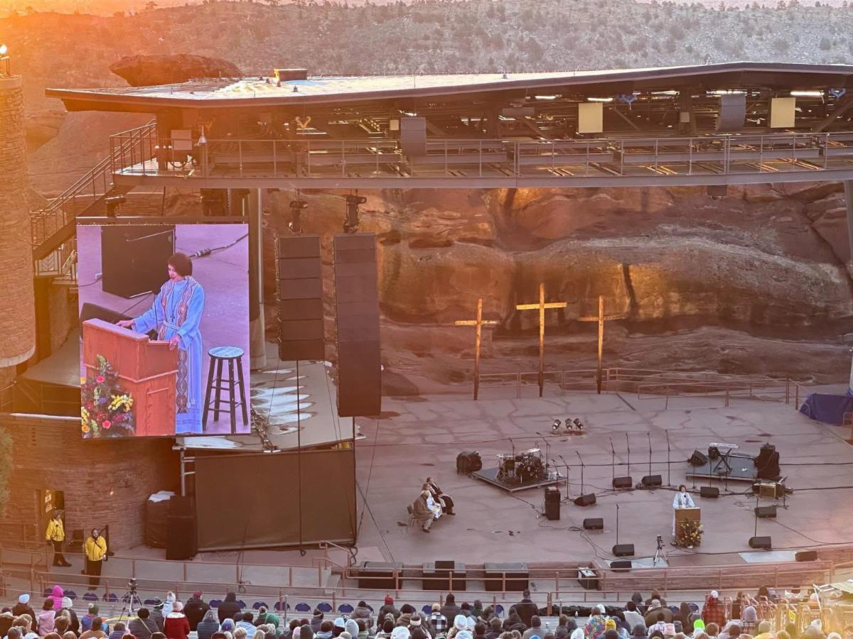 Bishop Meghan sharing an Easter Prayer at Red Rocks Amphitheater Sunrise Service