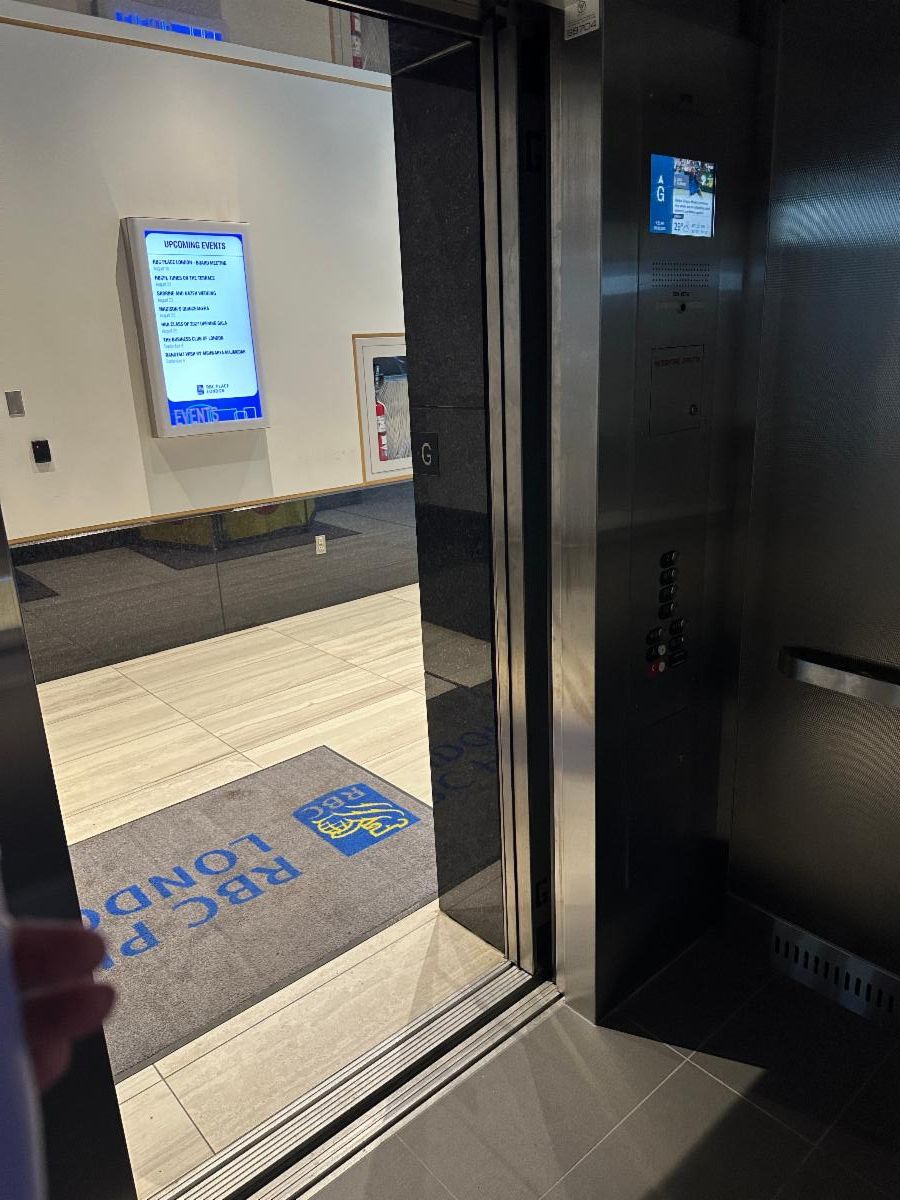 View from inside the newly renovated passenger elevators at RBC Place London