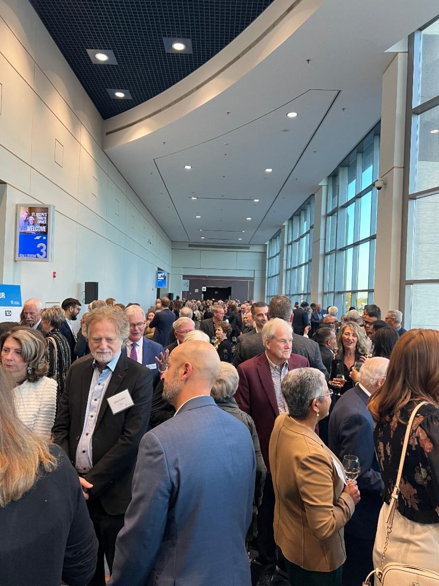 Guests gather in the foyer at RBC Place London during the St. Joseph’s Tribute Dinner.